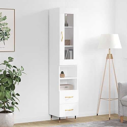 Hovothy Sideboard Aufbewahrungsschrank Multifunktionale Möbel Inneneinrichtung Elegantes Design Hochglanz-Weiß 34,5x34x180 cm von Hovothy