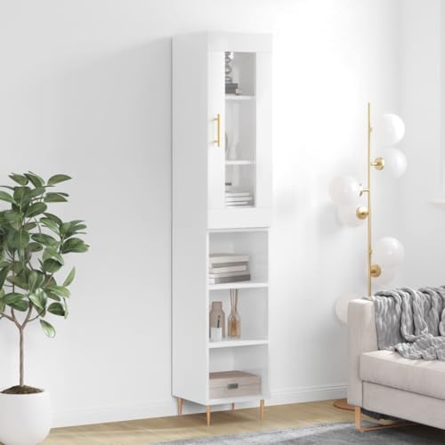 Hovothy Sideboard Aufbewahrungsschrank Multifunktionale Möbel Inneneinrichtung Platzsparendes Design Hochglanz-Weiß 34,5x34x180 cm von Hovothy