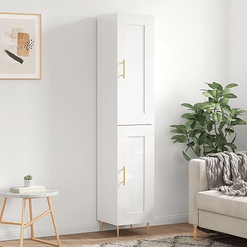 Hovothy Sideboard Aufbewahrungsschrank Multifunktionale Möbel Seitenschrank Inneneinrichtung Platzsparendes Design Hochglanz-Weiß 34,5x34x180 cm von Hovothy