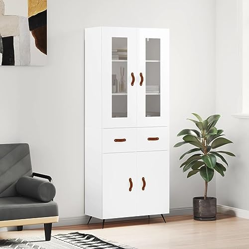 Hovothy Sideboard Aufbewahrungsschrank Multifunktionale Möbel Seitenschrank Inneneinrichtung Platzsparendes Design Hochglanz-Weiß 69,5x34x180 cm von Hovothy