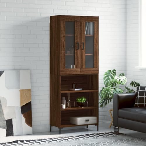 Hovothy Sideboard Aufbewahrungsschrank Multifunktionale Möbel Vitrinenschrank Inneneinrichtung Elegantes Design Braun Eichen-Optik 69,5x34x180 cm von Hovothy