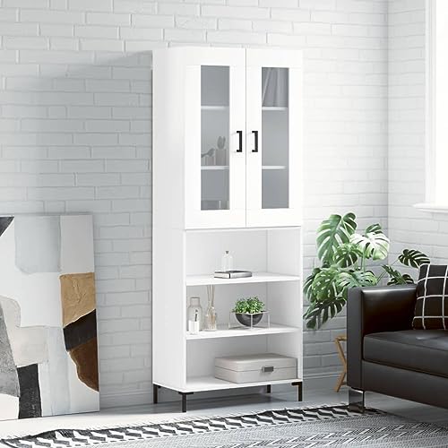 Hovothy Sideboard Aufbewahrungsschrank Multifunktionale Möbel Vitrinenschrank Inneneinrichtung Elegantes Design Hochglanz-Weiß 69,5x34x180 cm von Hovothy