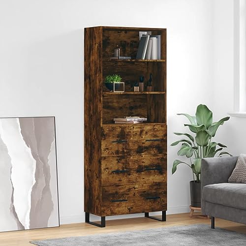 Hovothy Sideboard Aufbewahrungsschrank Multifunktionale Möbel Vitrinenschrank Inneneinrichtung Platzsparendes Design Räuchereiche 69,5x34x180 cm von Hovothy