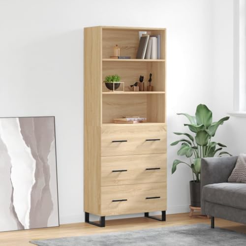 Hovothy Sideboard Aufbewahrungsschrank Multifunktionale Möbel Vitrinenschrank Inneneinrichtung Platzsparendes Design Sonoma-Eiche 69,5x34x180 cm von Hovothy
