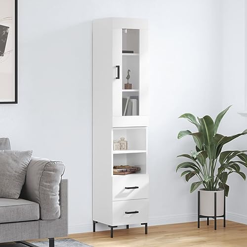 Hovothy Sideboard Aufbewahrungsschrank Seitenschrank Multifunktionale Möbel Inneneinrichtung Platzsparendes Design Hochglanz-Weiß 34,5x34x180 cm von Hovothy