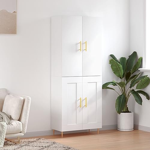 Hovothy Sideboard Aufbewahrungsschrank Vitrinenschrank Elegantes Design Multifunktionale Möbel Inneneinrichtung Hochglanz-Weiß 69,5x34x180 cm von Hovothy