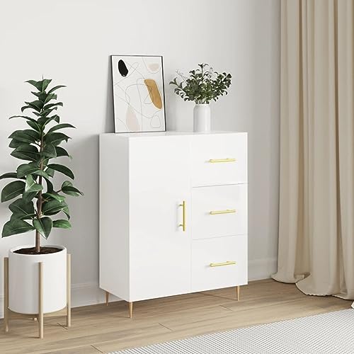 Hovothy Sideboard Aufbewahrungsschrank Vitrinenschrank Elegantes Design Multifunktionale Möbel Inneneinrichtung Hochglanz-Weiß 69,5x34x90 cm von Hovothy