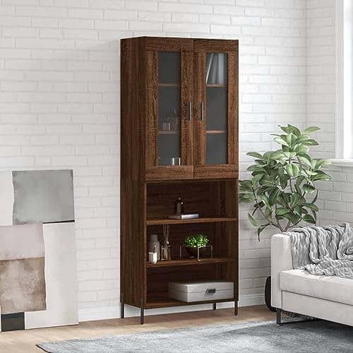 Hovothy Sideboard Aufbewahrungsschrank Vitrinenschrank Inneneinrichtung Platzsparendes Design Multifunktionale Möbel Braun Eichen-Optik 69,5x34x180 cm von Hovothy