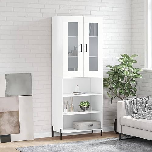 Hovothy Sideboard Aufbewahrungsschrank Vitrinenschrank Inneneinrichtung Platzsparendes Design Multifunktionale Möbel Hochglanz-Weiß 69,5x34x180 cm von Hovothy