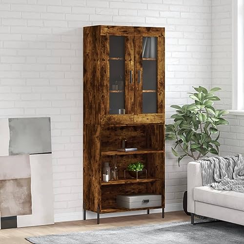 Hovothy Sideboard Aufbewahrungsschrank Vitrinenschrank Inneneinrichtung Platzsparendes Design Multifunktionale Möbel Räuchereiche 69,5x34x180 cm von Hovothy