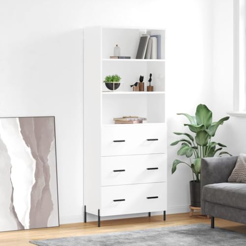 Hovothy Sideboard Aufbewahrungsschrank Vitrinenschrank Multifunktionale Möbel Inneneinrichtung Platzsparendes Design Hochglanz-Weiß 69,5x34x180 cm von Hovothy