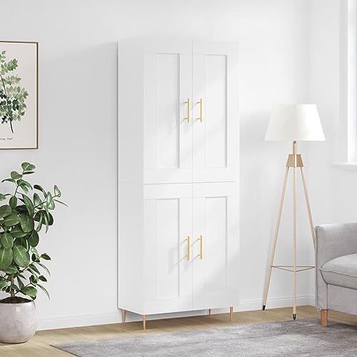 Hovothy Sideboard Aufbewahrungsschrank Vitrinenschrank Multifunktionale Möbel Platzsparendes Design Hochglanz-Weiß 69,5x34x180 cm von Hovothy