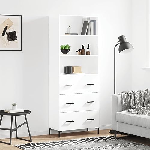 Hovothy Sideboard Aufbewahrungsschrank Vitrinenschrank Multifunktionale Möbel Platzsparendes Design Inneneinrichtung Hochglanz-Weiß 69,5x34x180 cm von Hovothy