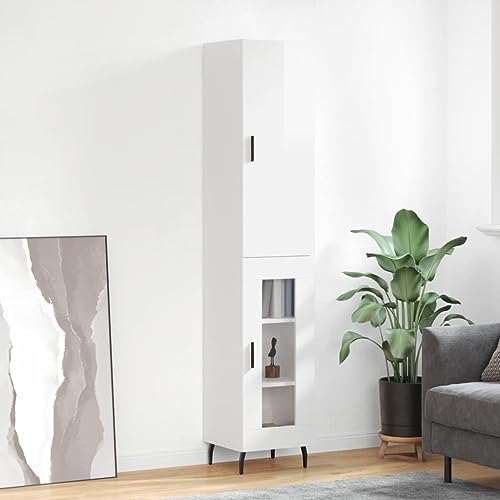 Hovothy Sideboard Aufbewahrungsschrank Vitrinenschrank Platzsparendes Design Multifunktionale Möbel Inneneinrichtung Hochglanz-Weiß 34,5x34x180 cm von Hovothy