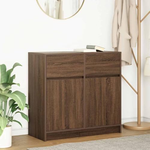 Hovothy Sideboard Beistellschrank Aufbewahrungsschrank Wohnzimmermöbel Inneneinrichtung Modernes und Elegantes Design Braun Eichen-Optik 80x34x76 cm von Hovothy