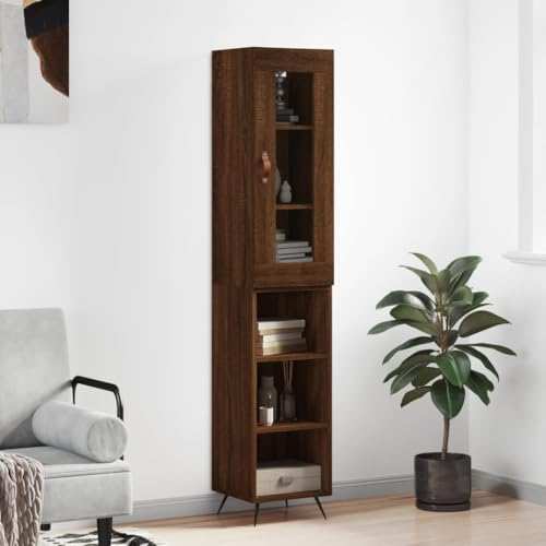 Hovothy Sideboard Multifunktionale Möbel Aufbewahrungsschrank Vitrinenschrank Inneneinrichtung Platzsparendes Design Braun Eichen-Optik 34,5x34x180 cm von Hovothy