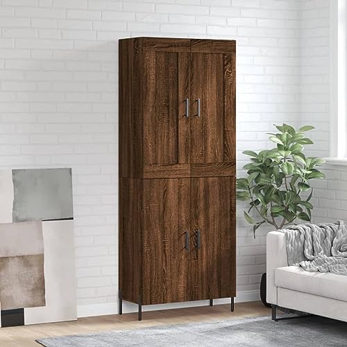 Hovothy Sideboard Multifunktionale Möbel Aufbewahrungsschrank Vitrinenschrank Inneneinrichtung Platzsparendes Design Braun Eichen-Optik 69,5x34x180 cm von Hovothy
