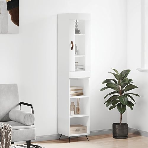 Hovothy Sideboard Multifunktionale Möbel Aufbewahrungsschrank Vitrinenschrank Inneneinrichtung Platzsparendes Design Hochglanz-Weiß 34,5x34x180 cm von Hovothy