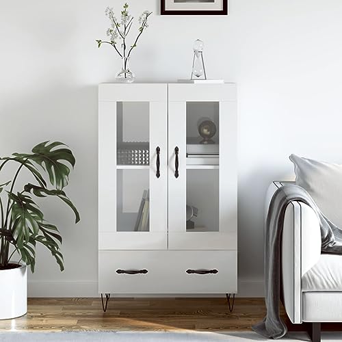 Hovothy Sideboard Multifunktionale Möbel Inneneinrichtung Aufbewahrungsschrank Vitrinenschrank Platzsparendes Design Hochglanz-Weiß 69,5x31x115 cm von Hovothy