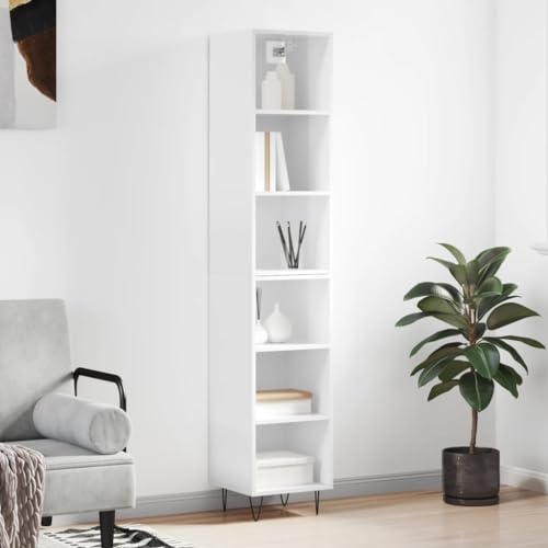 Hovothy Sideboard Multifunktionale Möbel Inneneinrichtung Vitrinenschrank Aufbewahrungsschrank Platzsparendes Design Hochglanz-Weiß 34,5x32,5x180 cm von Hovothy