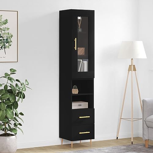 Hovothy Sideboard Seitenschrank Aufbewahrungsschrank Multifunktionale Möbel Inneneinrichtung Platzsparendes Design Schwarz 34,5x34x180 cm von Hovothy