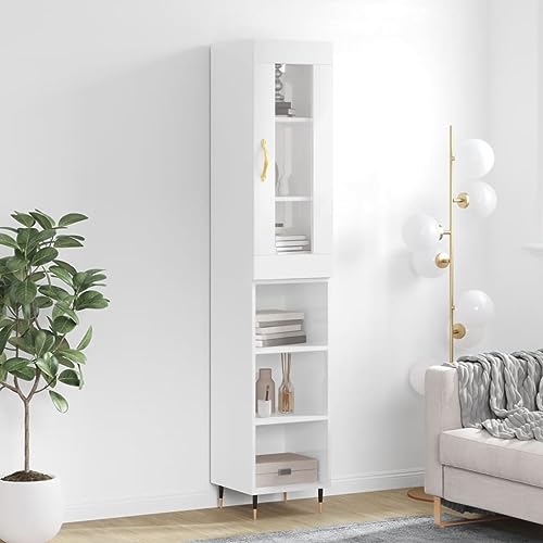 Hovothy Sideboard Vitrinenschrank Aufbewahrungsschrank Multifunktionale Möbel Inneneinrichtung Platzsparendes Design Hochglanz-Weiß 34,5x34x180 cm von Hovothy