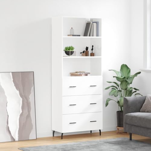 Hovothy Sideboard Vitrinenschrank Aufbewahrungsschrank Multifunktionale Möbel Inneneinrichtung Platzsparendes Design Hochglanz-Weiß 69,5x34x180 cm von Hovothy