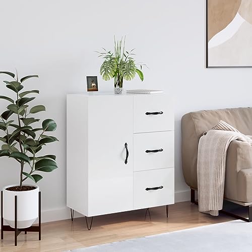 Hovothy Sideboard Vitrinenschrank Aufbewahrungsschrank Platzsparendes Design Multifunktionale Möbel Inneneinrichtung Hochglanz-Weiß 69,5x34x90 cm von Hovothy