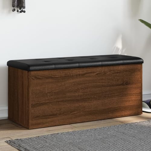 Hovothy Sitzbank mit Stauraum 102x42x45 cm Truhenbank Aufbewahrungsbank Sitzfläche Schlafzimmermöbel Eingangsbereich Eingangbank Wohnzimmermöbel Schuhschrank Hocker Holzwerkstoff Braun Eichen-Optik von Hovothy