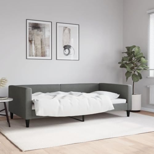 Hovothy Tagesbett Stoff 100x200 cm Bettrahmen Stauraumbett Gepolsterter Plattformbettrahmen Einzelbett Bett Teenager Bed Frame Dunkelgrau von Hovothy