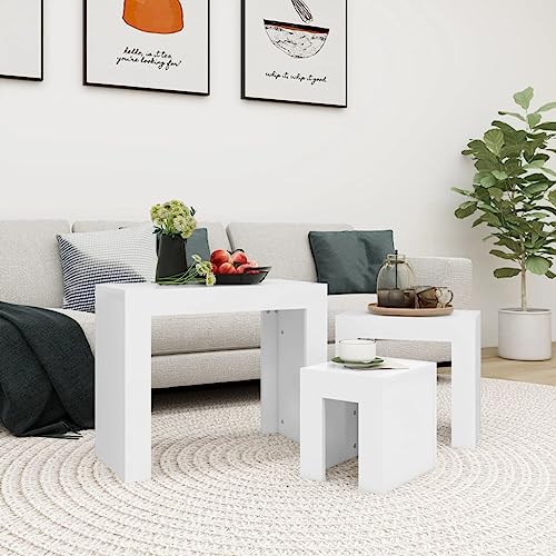 Hovothy Wohnzimmer Tisch Beistelltisch Sofa Satztische 3-TLG. Weiß Holzwerkstoff Coffee Table Wohnzimmer Möbel Couchtisch Holz für Wohnzimmer Schlafzimmer Praktisch & Elegantes von Hovothy