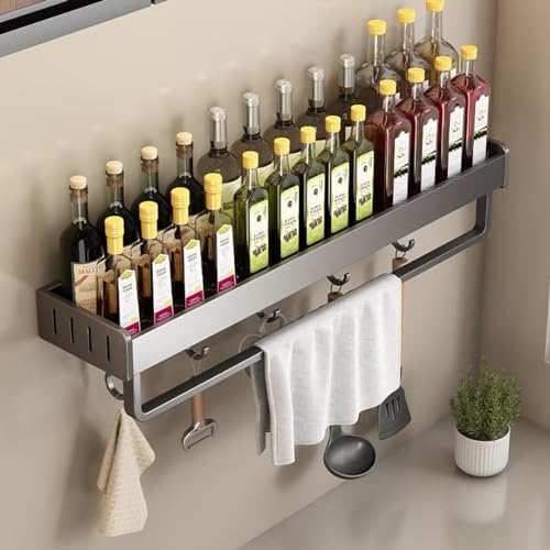 Gewürzregal, Gewürzregal Wand ohne bohren, Gewürzregale Mit Stange und Haken, Gewürzregal Hängend, Gewürzregal Kleben, Gewürz Organizer für Bad und Küche, 50cm Gewürzregal, Gewürzregal Wand ohne bohren, Gewürzregale Mit Stange und Haken, Gewürzregal Hängend, Gewürzregal Kleben, Gewürz Organizer für Bad und Küche, 50cm von Hovoto