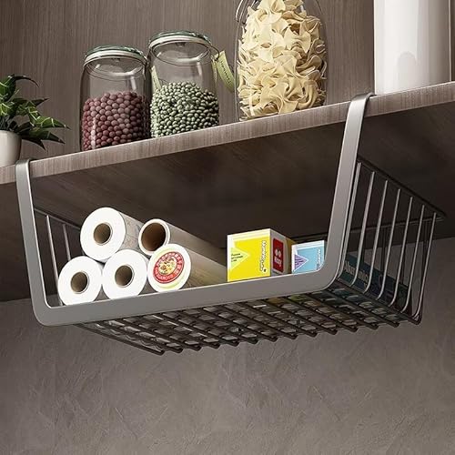 Hängekorb Regal, 2 Stück Unterregal Aufbewahrungskorb, Schrankkorb Zum Einhängen, Hängekorb aus Metall, Unter Schrank Lagerung Organizer, Regaleinhängekorb für Küche, Büro, Bad, Schrank , grau von Hovoto