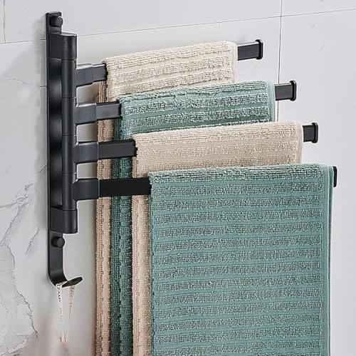 Hovoto Handtuchhalter Wand ohne Bohren: 180°Drehung Badetuchhalter 4 Armig - Selbstklebend Handtuchstange für Bad und Küche, Schwarz von Hovoto
