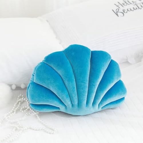 Hovoto Kissen in Muschelform, Seashell Dekoratives Kissen, Muschel förmiges Kissen, Gefülltes Kissen, Plüschkissen für Zuhause, Bett, Sofa, Büro, Kissendekoration, Blau, 66 * 50 cm von Hovoto