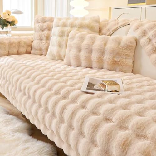 Hovoto Sofa Überzug, Kaninchen Plüsch Sofabezug L Form 1 2 3 4 Sitzer Sofa Überzug Ecksofa, Universelle rutschfeste Sofaschoner, Weiche Dicke Plüschsofa Kissenbezüge, Beige, 70 * 70cm von Hovoto