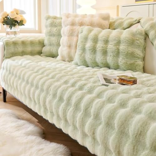 Hovoto Sofa Überzug, Kaninchen Plüsch Sofabezug L Form 1 2 3 4 Sitzer Sofa Überzug Ecksofa, Universelle rutschfeste Sofaschoner, Weiche Dicke Plüschsofa Kissenbezüge, Matcha Farbe, 110 * 160cm von Hovoto