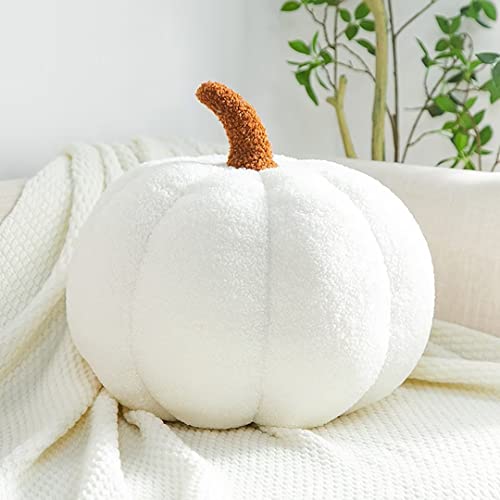 Kürbis Kissen, Kürbis Überwurfkissen, 3D Plüsch Kürbis Dekokissen, Kürbiskissen Schlafzimmer Dekoration Dekoration, Kürbis Kissen Halloween Heim dekor Geschenke, Weiß, 20cm von Hovoto