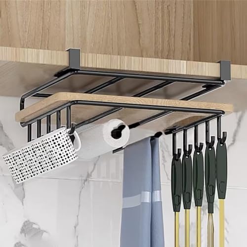 Topfdeckelhalter, Schneidebrett Regal Halter Edelstahl ohne Bohren, Küchenorganizer am Schrank Küchenutensilien als Regaleinsatz teleskopregal zur Aufbewahrung und Sicherheit,Schwarz,C von Hovoto