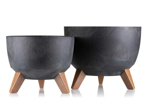 HowHomely 2X Dunkelbeton-Optik Blumenkübel | Deko Blumentopf mit 3 Beinen | Langlebige Übertopf für Wohnzimmer oder Garten | Set aus 2 Blumenübertopf (18x29cm & 15x24cm) von HowHomely