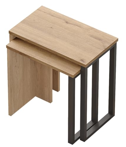 HowHomely 2er Set Beistelltisch Holz | Couchtisch Holz | Wohnzimmertisch Eiche | Couchtisch Industrial Style | Minimalistisch Kleiner Tisch für Wohnzimmer Schlafzimmer oder Büro von HowHomely