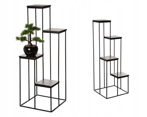 HowHomely 4 Etagen Blumentreppe Metall - Pflanzentreppe 110 cm Hoch - Blumenregal mit Schwarz MDF-Platten - Solider Blumenständer für die Innendekoration von HowHomely