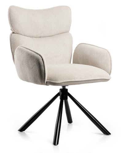 HowHomely Beiger Esszimmerstuhl | gepolsterter Esszimmerstuhl 91,5x61x63 cm | Kordstuhl mit Metallbeinen | weicher und ergonomisch geformter Küchenstuhl für Wohnzimmer oder Büro von HowHomely