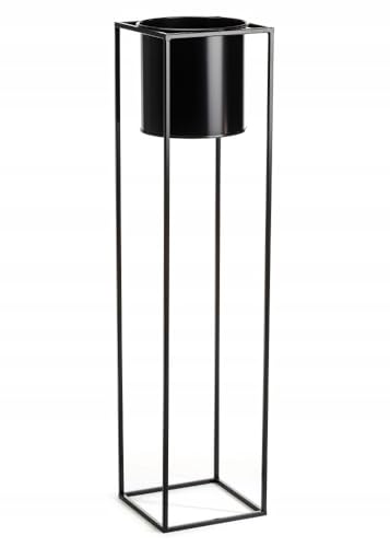 HowHomely Schwarz Blumenständer Metall - Solider und Robuster Pflanzenständer 100 cm Hoch mit Pflanzschale Rund 22 cm Ø - Blumentopfständer im Loft-Stil für Innen von HowHomely