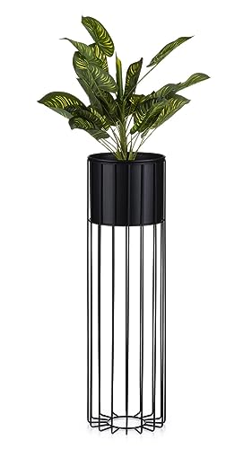 HowHomely Moderne Blumenständer Metall 70 cm Hoch mit Schwarz Blumentopf Rund 19 cm Ø auf Robuste Ständer - Pflanzenständer zur Dekoration Innenräumen von HowHomely