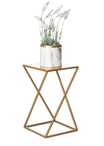 HowHomely Blumenständer Metall Golden 40 cm Hoch - Solider und Robuster Blumenhocker Metall - Pflanzenständer mit Geometrischem Design für die Dekoration in Wohnzimmer von HowHomely