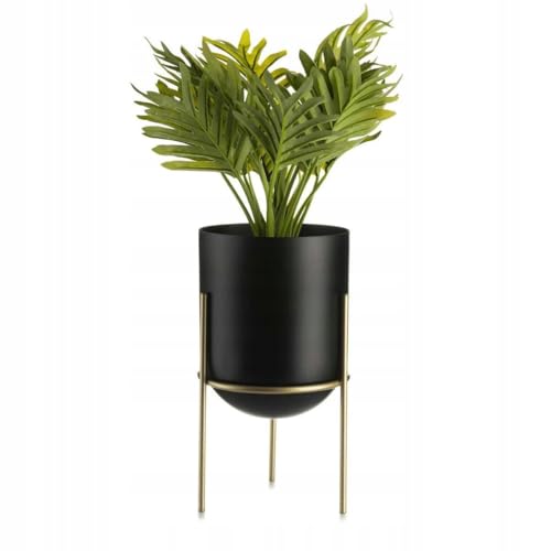 HowHomely Blumenständer Metall - Pflanzenständer 20 x 12 cm mit Schwarz Pflanzschale 12 cm Ø auf Goldene Beine - Moderner Blumentopfständer für die Dekoration in Wohnzimmer von HowHomely
