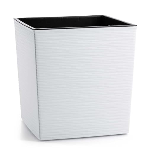 HowHomely Blumentopf Eckig Weiß 31 x 30 x 30 cm Pflanzkübel Groß Außen - Blumenkübel mit Pflanzkübel Einsatz - Pflanzkübel Betonoptik für Deko Wohnzimmer Garten und Terrasse von HowHomely