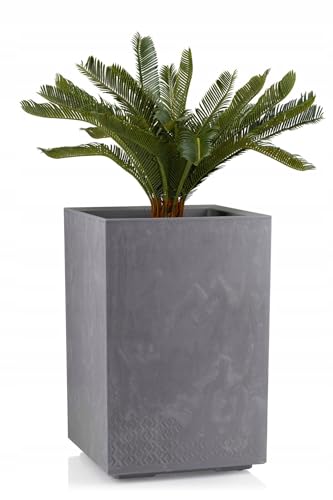 HowHomely Blumentopf Grau 59 x 40 x 40 cm Pflanzkübel Groß Außen - Pflanzkasten auf Rollen mit Abflussstopfen - Pflanzkübel Rechteckig Betonoptik für Garten und Terrasse von HowHomely
