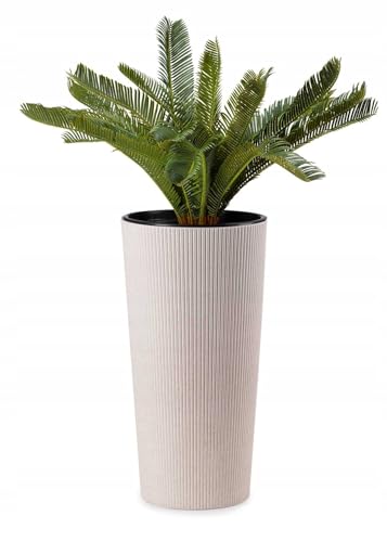 HowHomely Blumentopf Gross Hoch 57 cm mit Pflanzkübel Einsatz 30 cm Durchmesser - Beige Pflanzkübel Groß aus Kunststoff für Deko Wohnzimmer Garten oder Terrasse von HowHomely